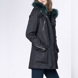 Maje Gafety fur collar hooded parka jacket coat S